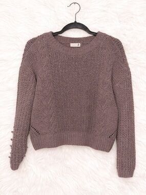 SO Cable Knit Crewneck Sweater in Dusty Mauve